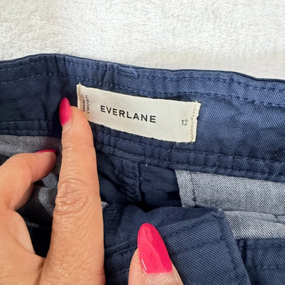 Everlane The Everywhere Pant Navy Blue Pleated Wide Leg Cotton Linen Size 12 NEW
